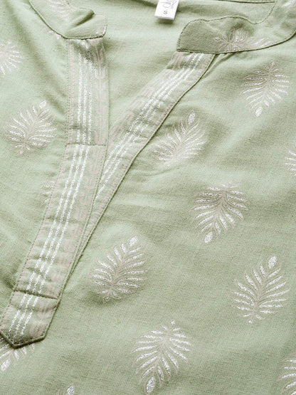 Women's  Green & White Khari Ethnic Printed Kurta with Palazzos