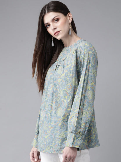 Women's  Blue & Yellow Printed Tunic