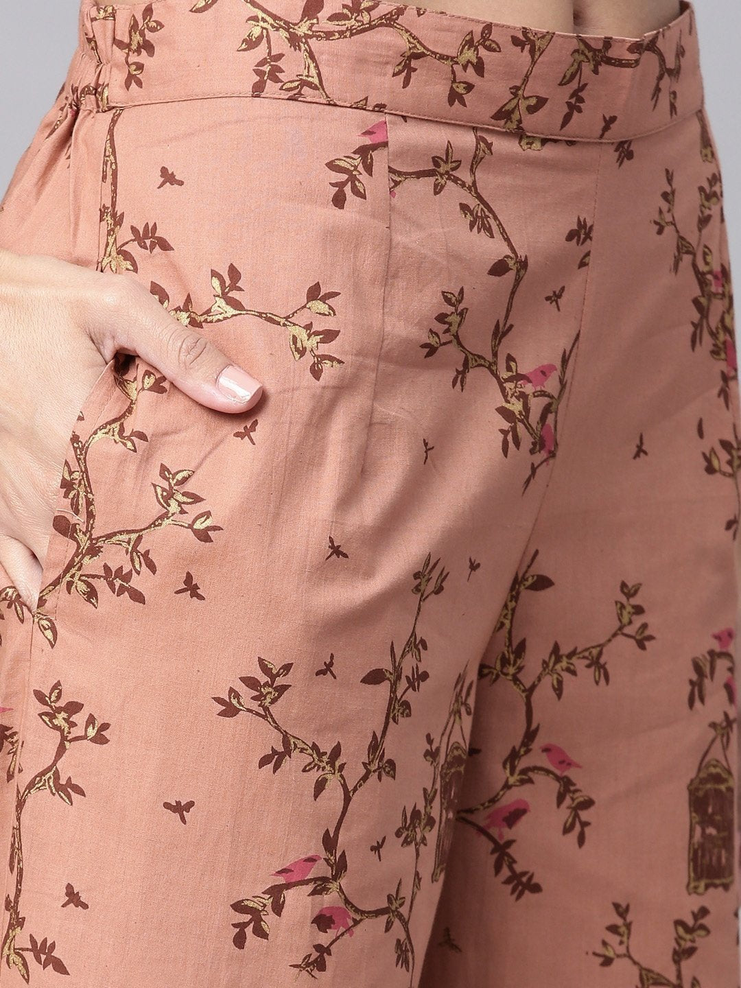 Women's  Brown Printed Kurta with Palazzos & Dupatta