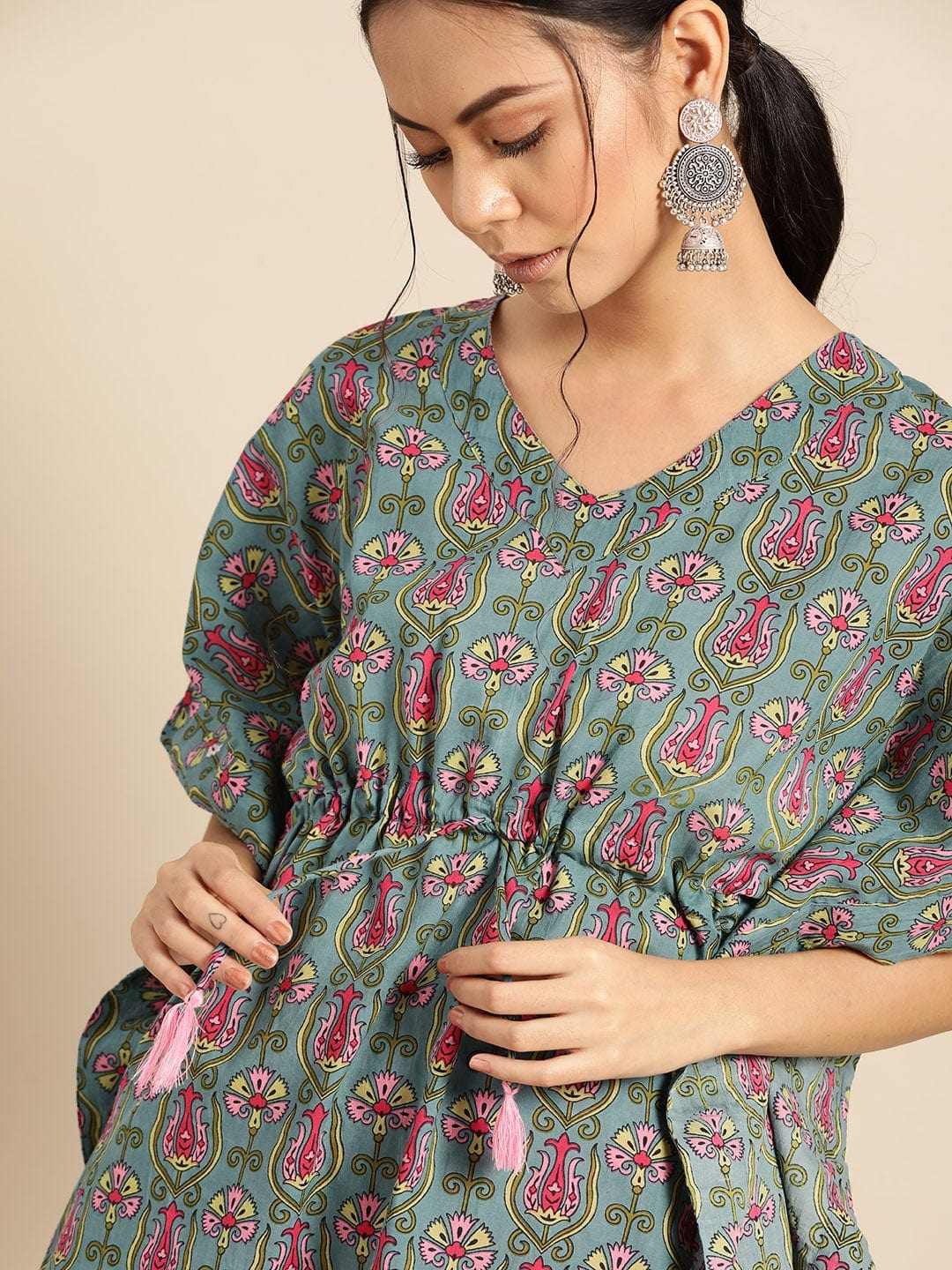 Women's Blue & Pink Cotton Printed Tunic with Palazzos