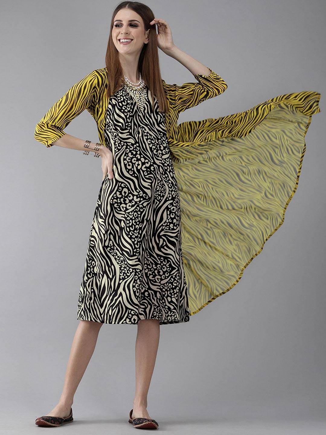 Women's  Black Printed Wrap Dress