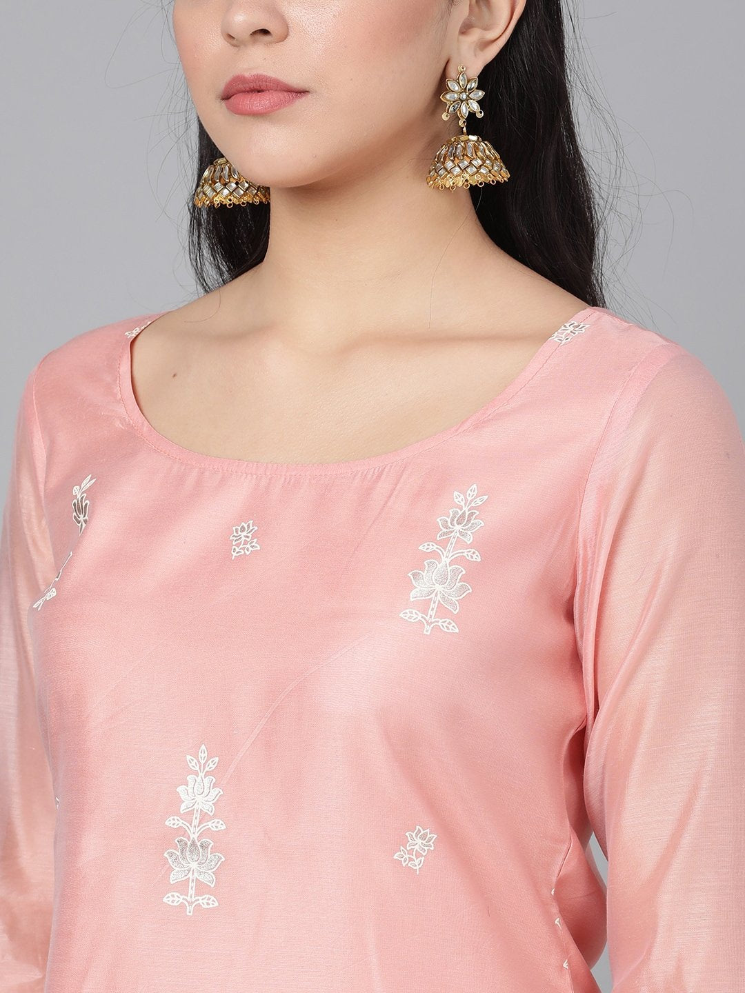 Women Peach Kurta with Trousers & Dupatta by AKS (3 P