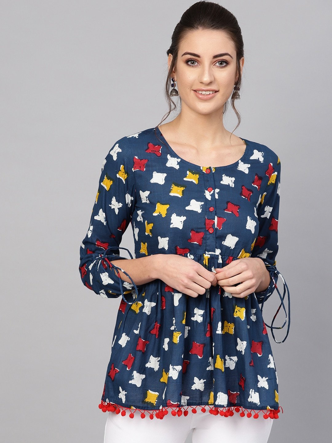 Women's  Navy & Red Printed Tunic