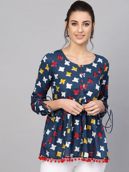 Women's  Navy & Red Printed Tunic