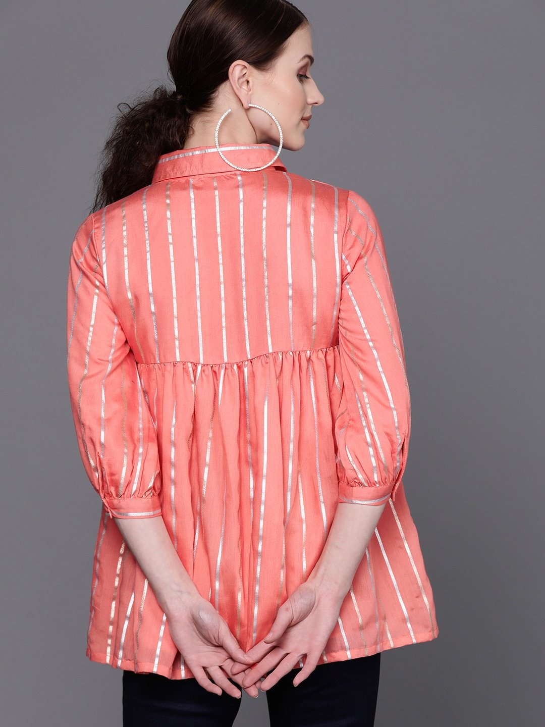 Couture Women's  Peach-Coloured & Silver Striped Tunic