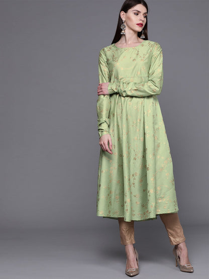 Women's Green printed anarkali kurta