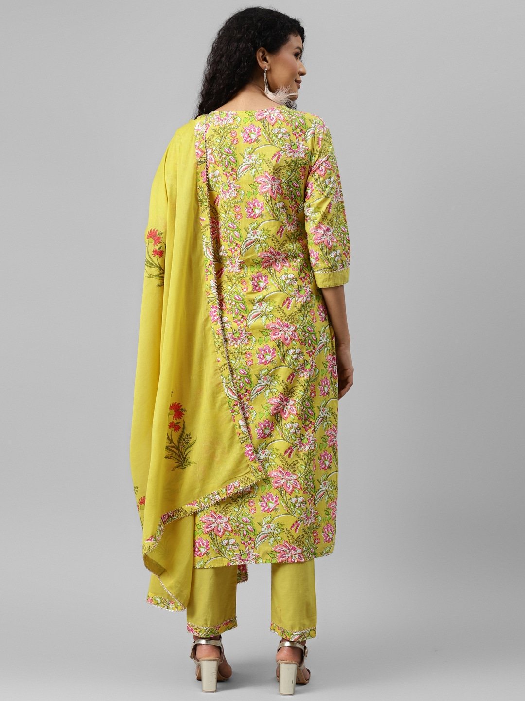 Women's Lime Green Printed Kurta Set