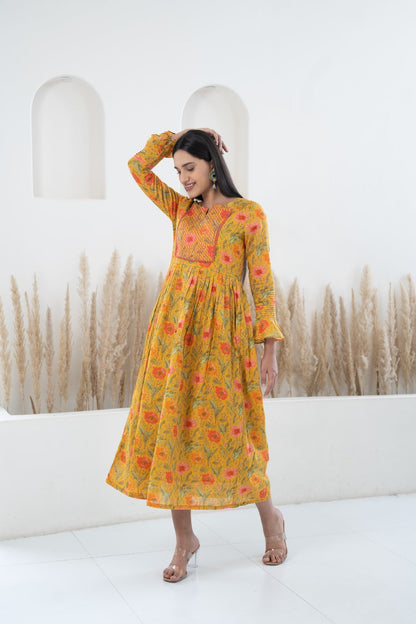 Womenâ€™s Mustard Printed Traditional Dress by Myshka-