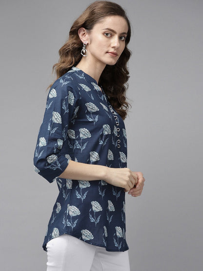 Women's Navy Blue & Offwhite Printed Tunic