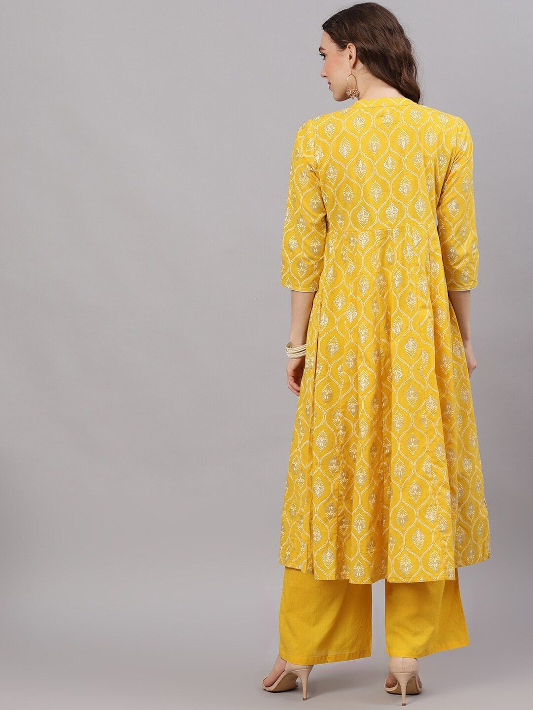Women's  Yellow Printed Anarkali Kurta