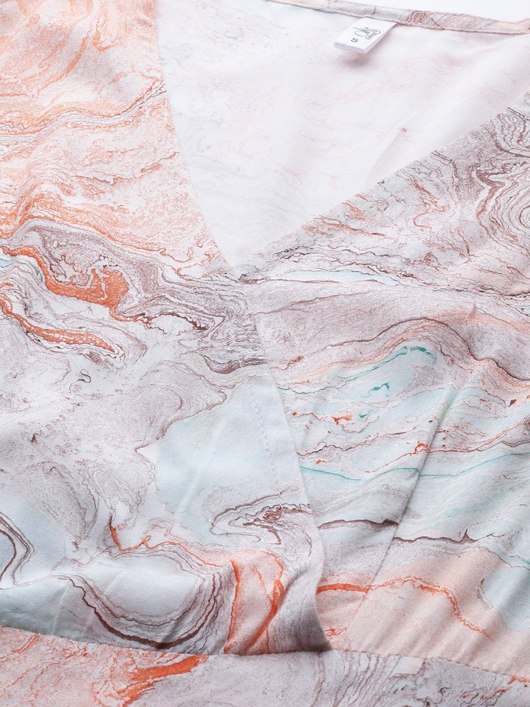 Women's  Sea Green & Coral Pink Printed Maxi Dress