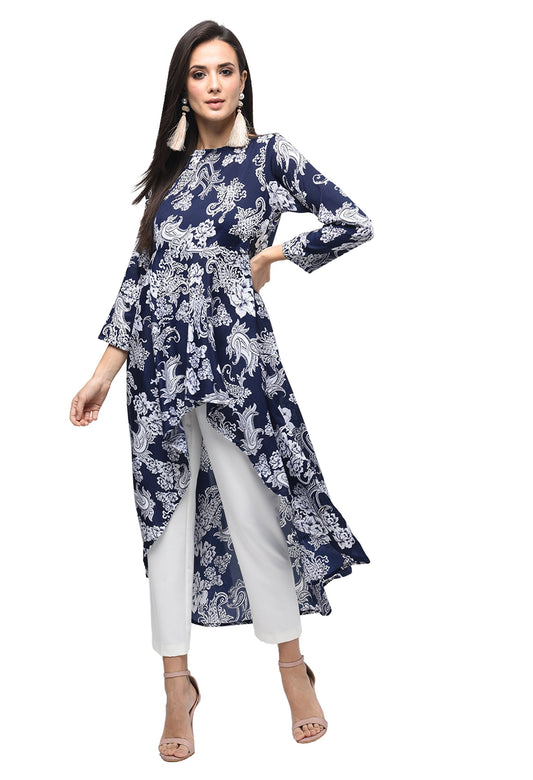 Women's Maroon Polyester Printed Regular Sleeves Collared Neck Casual Kurta Only