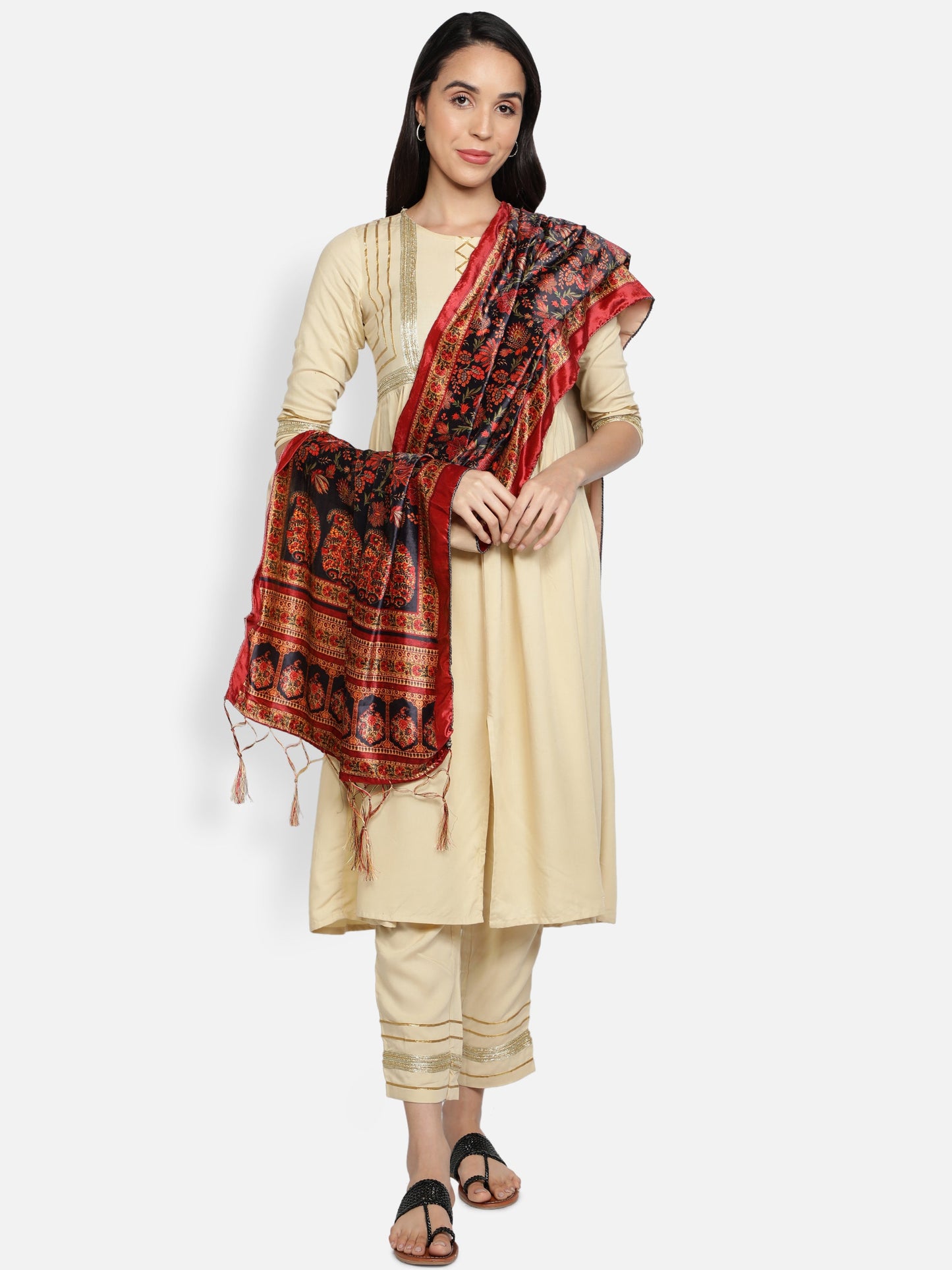 Women's Multicolored Polyster Velvet  Digital Printed Dupatta