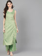 Women's  Green Dobby Woven Design Straight Kurta