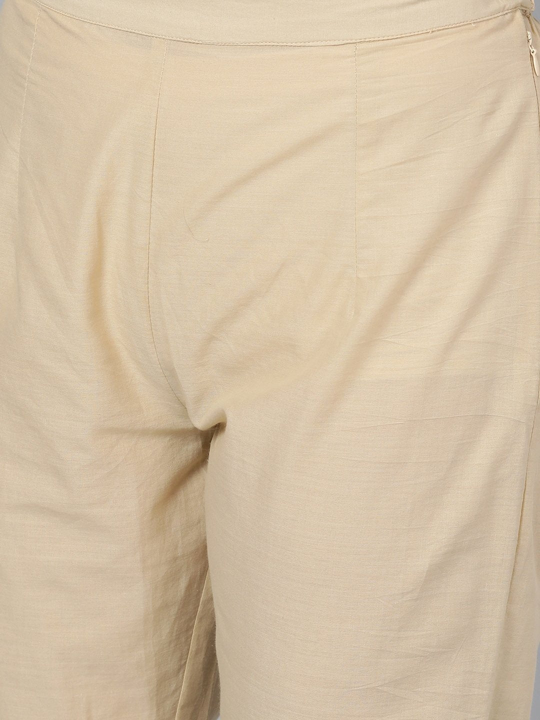 Women's  Beige Printed Kurta with Trousers