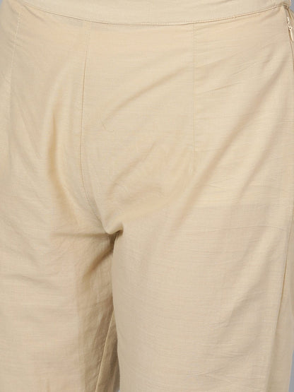 Women's  Beige Printed Kurta with Trousers