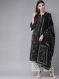 Women's  Black & White Printed Kurta with Palazzos & Dupatta