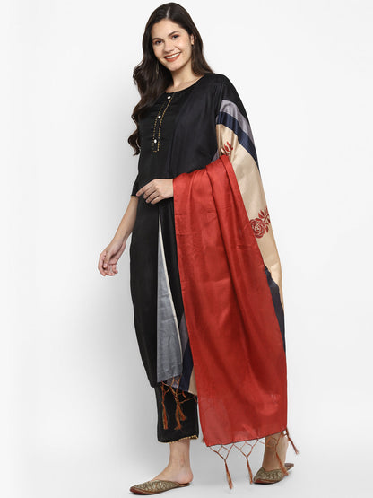 Women's Black Color Silk Blend Straight Kurta Palazzo With Dupatta