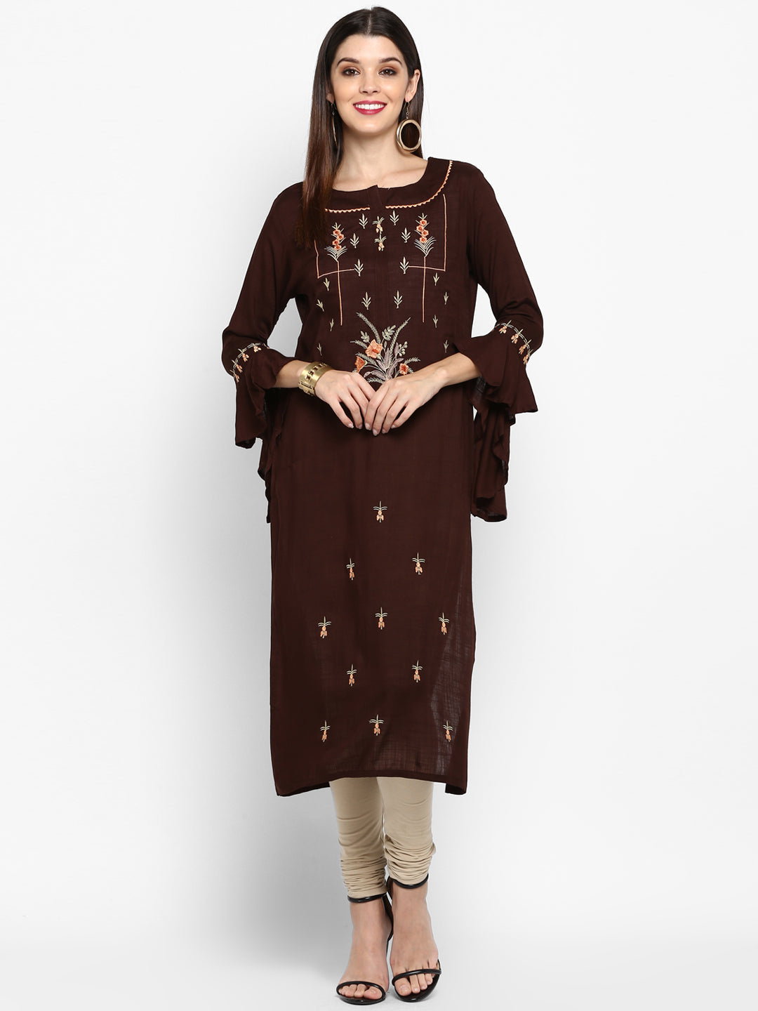 Women's Brown Rayon Kurta By Vbu