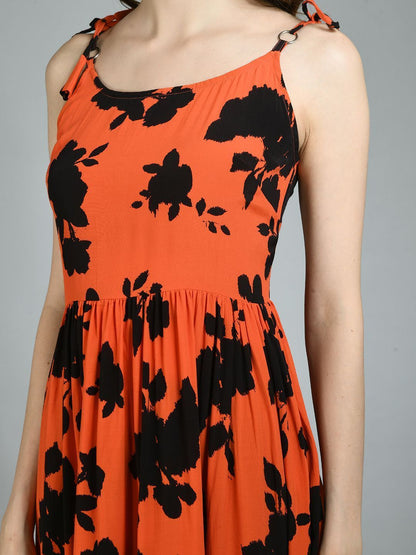 Women's Multi Rayon Printed Sleeveless Round Neck Casual Dress