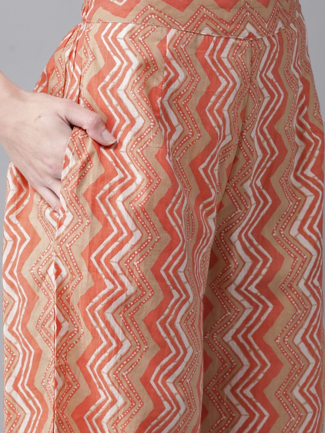 Women's  Orange & Beige Printed Kurta with Palazzos