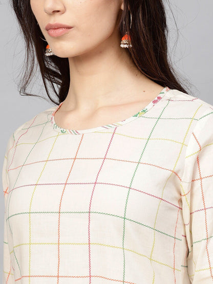Women's  Off-White Checked A-Line Kurta