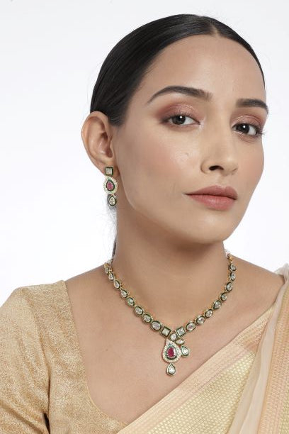Women's 18k-gold-plated-beaded-ruby-jewellery-set-glided-kundans p0005w-1