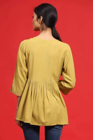 Rayon Slub Polka Print Peplum Tunic With Mask