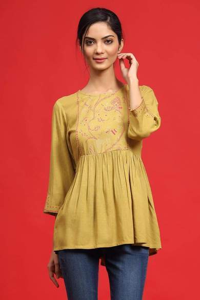 Rayon Slub Polka Print Peplum Tunic With Mask