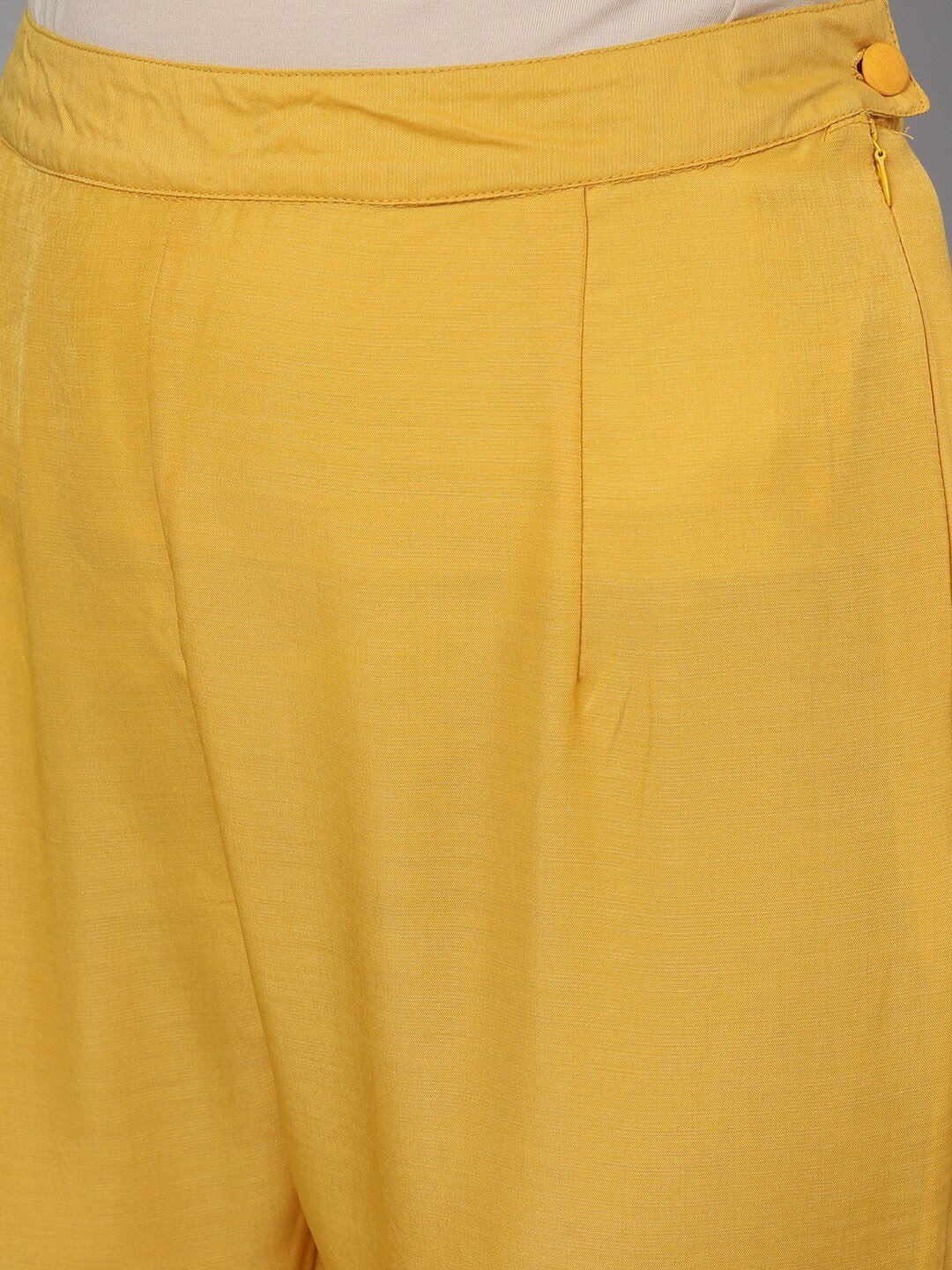 Women's  Yellow & Gold-Toned Embroidered Kurta with Trousers