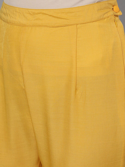 Women's  Yellow & Gold-Toned Embroidered Kurta with Trousers
