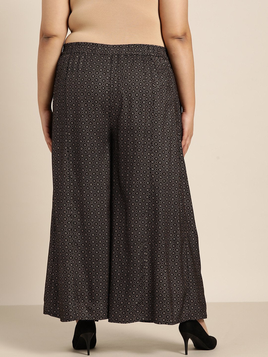 Women's Black Rayon Printed Flared Palazzo