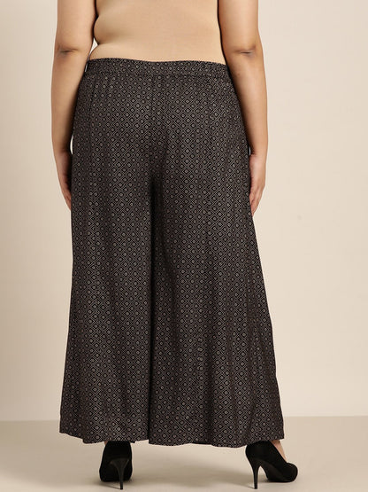Women's Black Rayon Printed Flared Palazzo