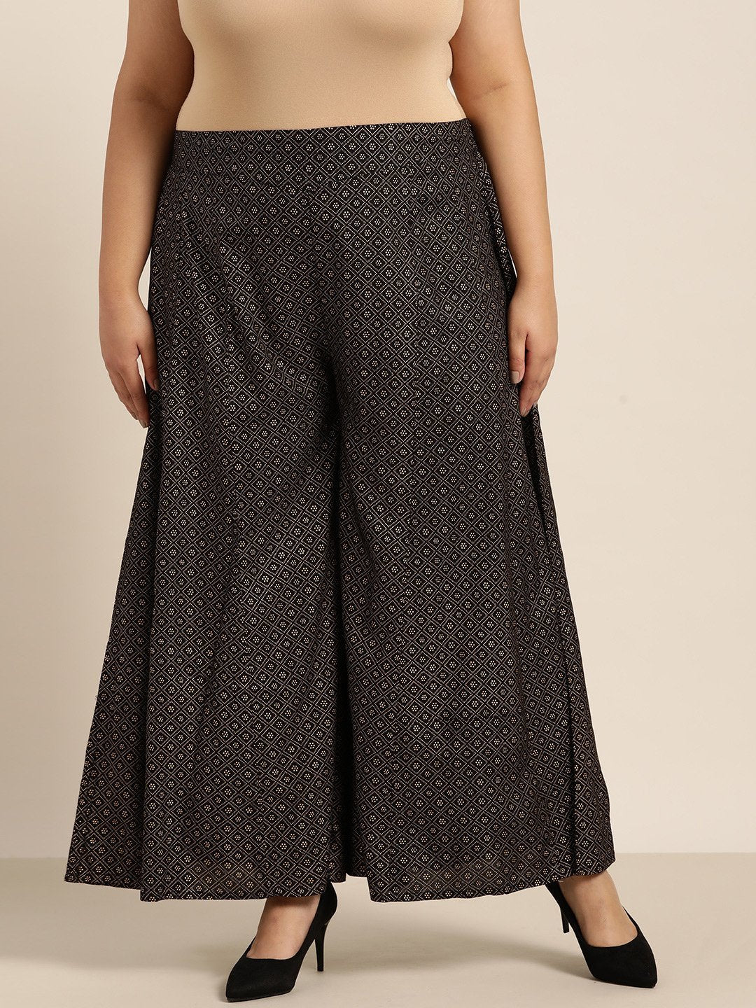 Women's Black Rayon Printed Flared Palazzo