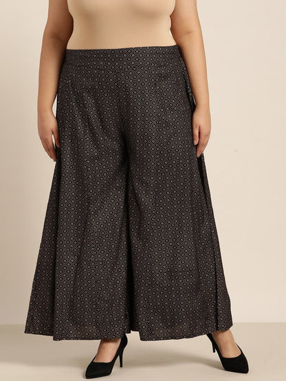 Women's Black Rayon Printed Flared Palazzo
