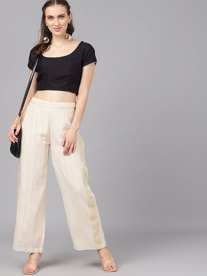 Women's  Cream-Coloured Striped Wide Leg Palazzos