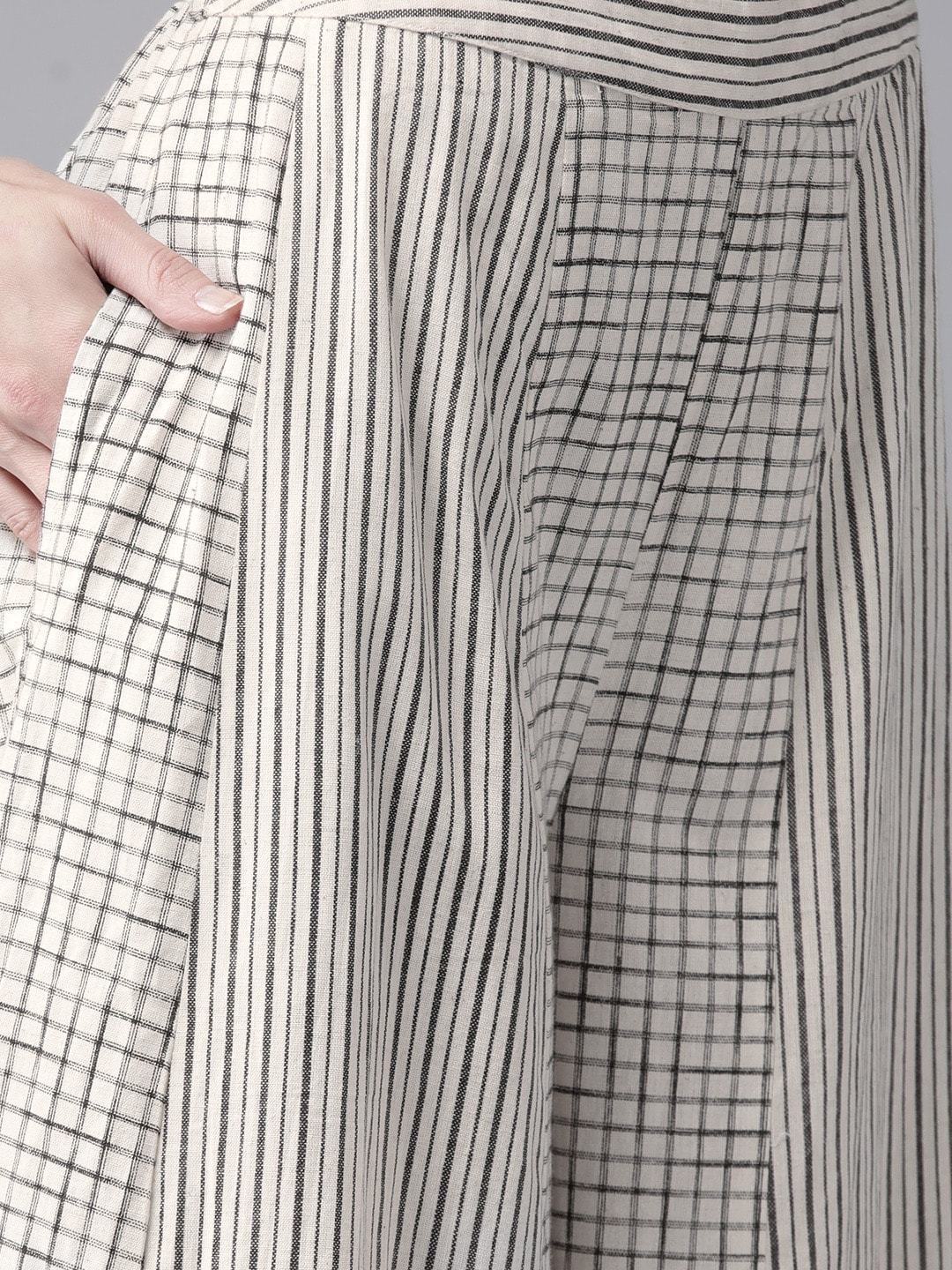 Women's  Off-White & Charcoal Grey Printed Kurta with Palazzos