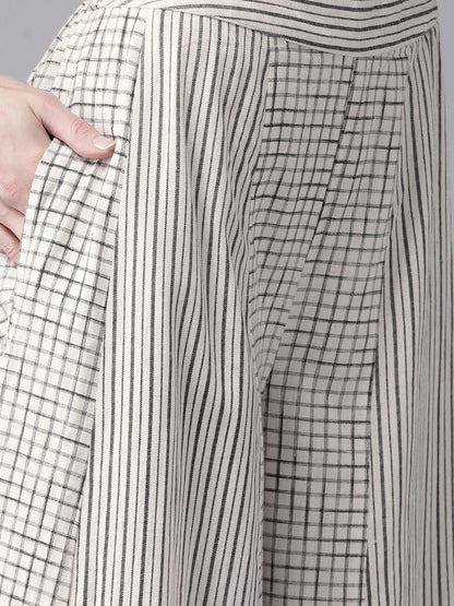 Women's  Off-White & Charcoal Grey Printed Kurta with Palazzos