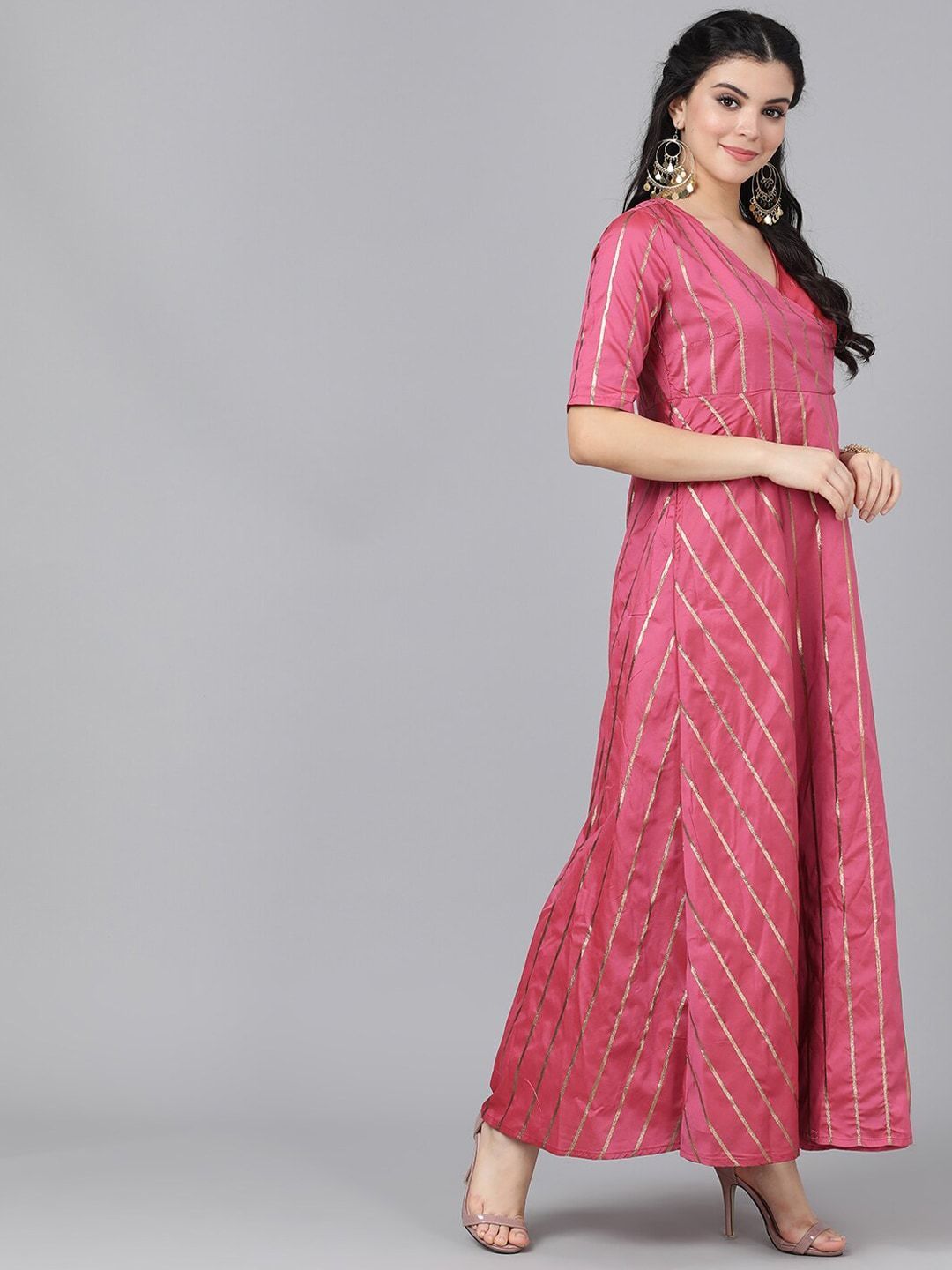 Women's  Pink Printed Maxi Dress