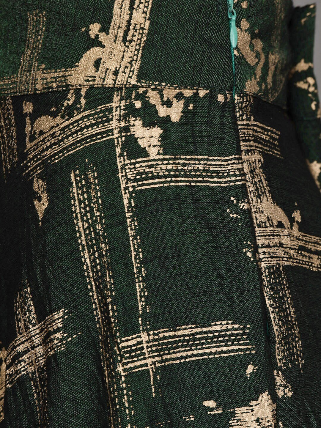 Women's  Green & Golden Printed Kurta with Skirt