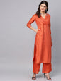 Women's  Orange Striped Kurta with Palazzos