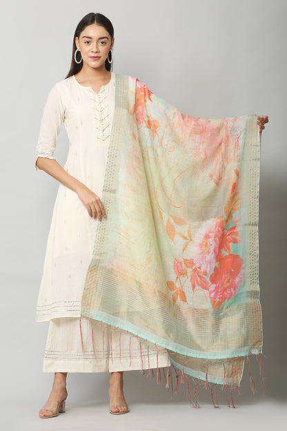 Women's Sea Green Color polyster Blend Digital Printed Dupatta