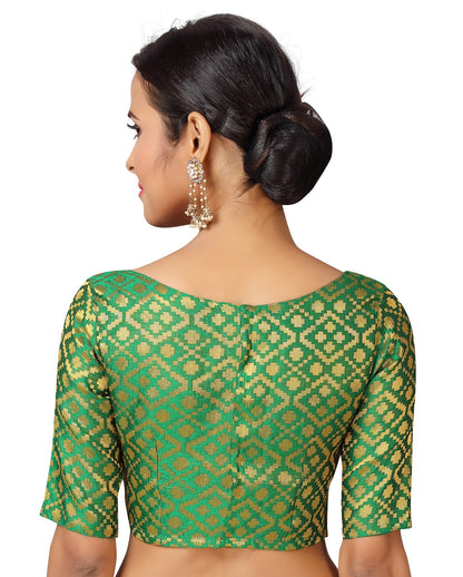 Women Green Brocade Saree Blouse by Shr