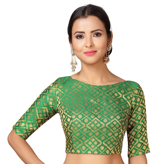 Women Green Brocade Saree Blouse by Shr