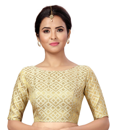 Women Cream Brocade Saree Blouse by Shr