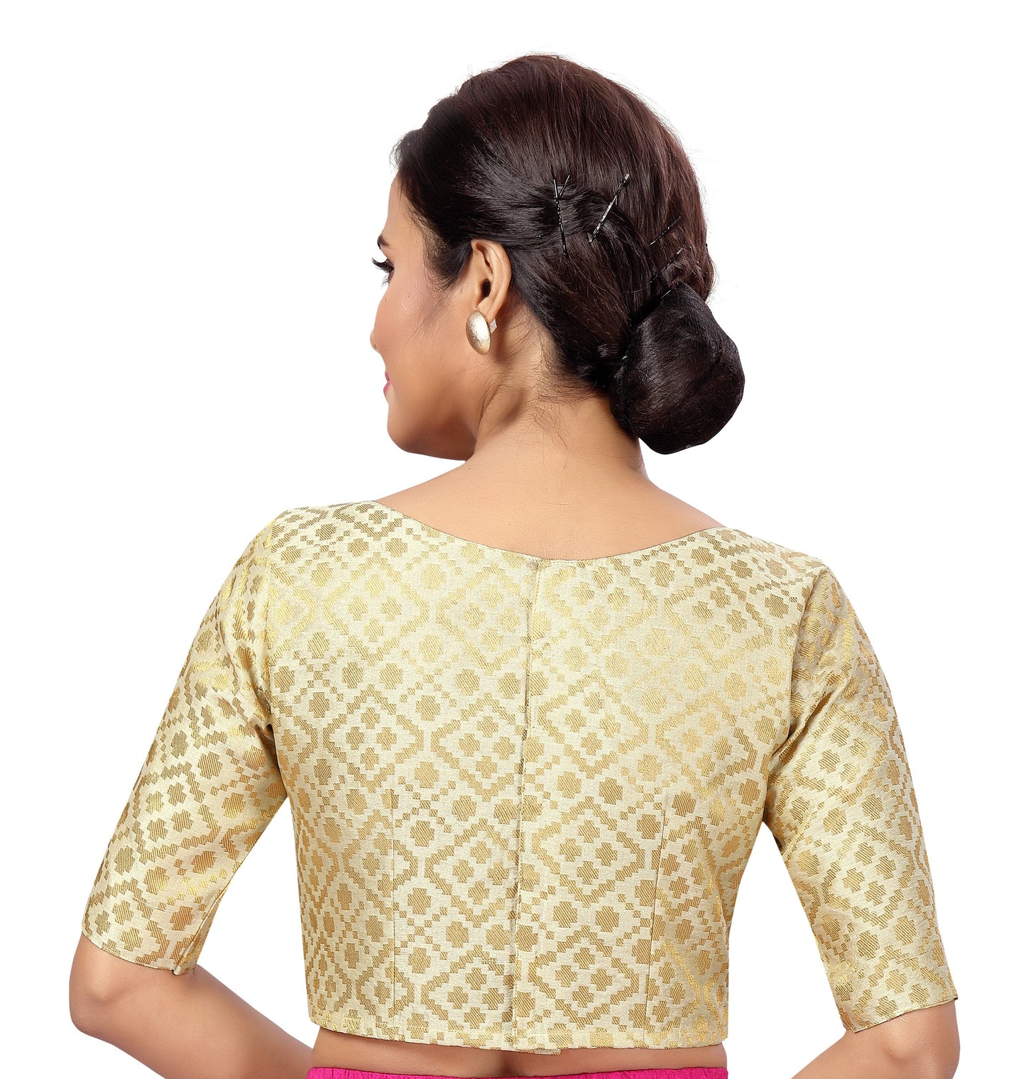 Women Cream Brocade Saree Blouse by Shr