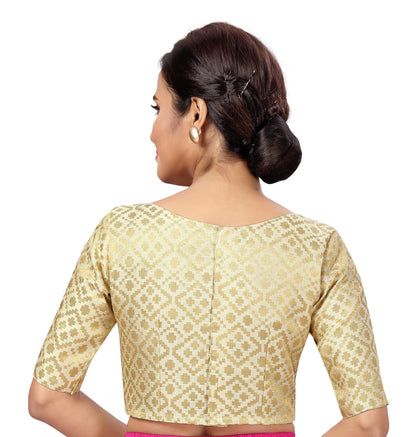Women Cream Brocade Saree Blouse by Shr