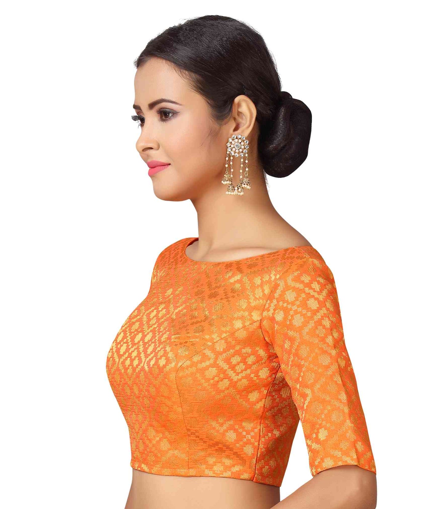 Women Orange Brocade Saree Blouse by Shr