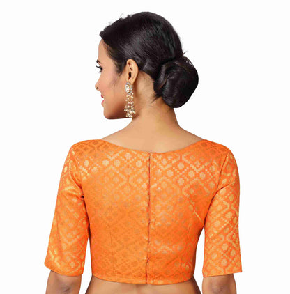 Women Orange Brocade Saree Blouse by Shr
