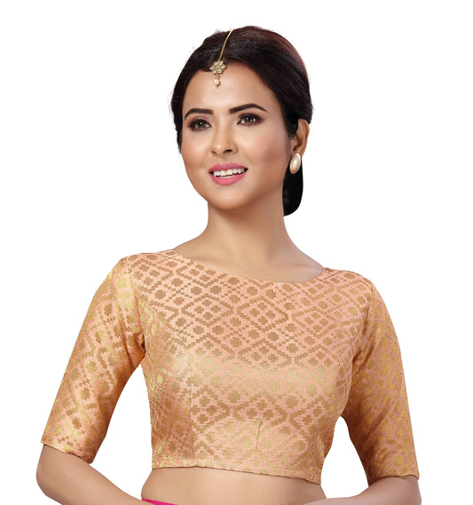 Women Peach Brocade Saree Blouse by Shr
